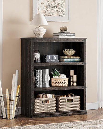 GAOMON 3 Tier Bookcase, Farmhouse Book Shelf with Storage, 40 Inch Tall Open Display Bookshelves, Wooden 3 Shelf Bookcase for Living Room, Bedroom-Oak - LeafyLoom