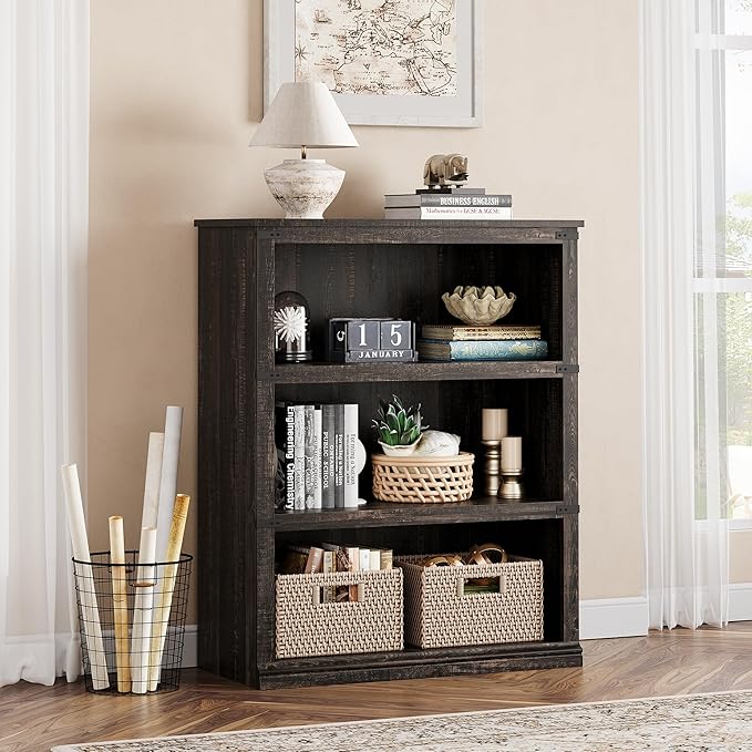 GAOMON 3 Tier Bookcase, Farmhouse Book Shelf with Storage, 40 Inch Tall Open Display Bookshelves, Wooden 3 Shelf Bookcase for Living Room, Bedroom-Oak - LeafyLoom