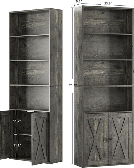 IRONCK Industrial Bookshelves and Bookcases with Doors Set of 2 Floor Standing 6 Shelf Display Storage Shelves 70 in Tall Bookcase for Home Office, Living Room - LeafyLoom