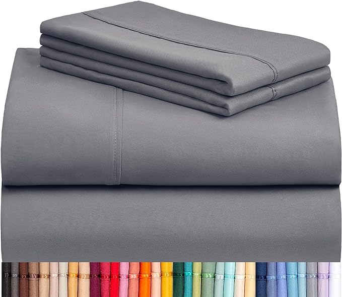 LuxClub Twin Sheets - Soft Kids Twin Bed Sheets for Boys and Girls, 4 PC Deep Pockets 18" Eco Friendly Wrinkle Free Kids Fitted Sheets Machine Washable Hotel Bedding Silky Soft- Light Grey Twin - LeafyLoom