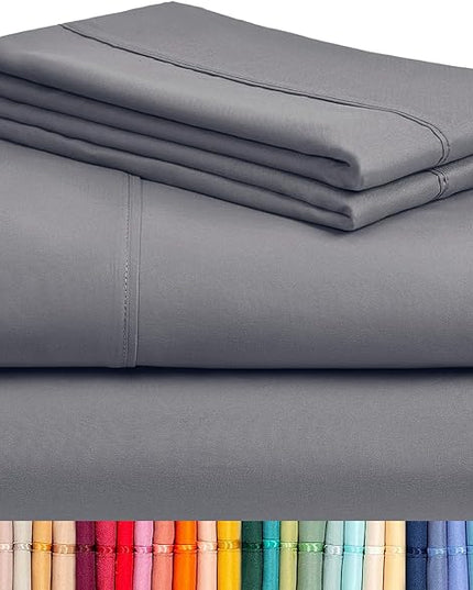 LuxClub Twin XL Sheets - Soft-Kids-Twin Bed Sheets for-Boys-and-Girls-4 PC Deep Pockets 18" Eco Friendly Wrinkle Free-Kids-Fitted Sheets Machine Washable Hotel Bedding Silky Soft- Light Grey Twin XL - LeafyLoom