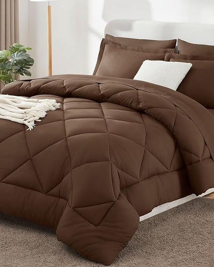 CozyLux Full Comforter Set with Sheets 7 Pieces Bed in a Bag Brown All Season Bedding Sets with Comforter, Pillow Shams, Flat Sheet, Fitted Sheet and Pillowcases - LeafyLoom