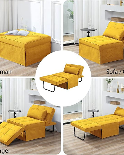 Sofa Bed, 4 in 1 Multi-Function Folding Ottoman Breathable Linen Couch Bed with Adjustable Backrest Modern Convertible Chair for Living Room Apartment Office, Yellow - LeafyLoom