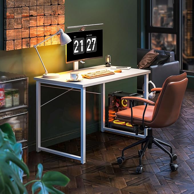 Coleshome 40 Inch Computer Desk, Modern Simple Style Desk for Home Office, Study Student Writing Desk, White - LeafyLoom