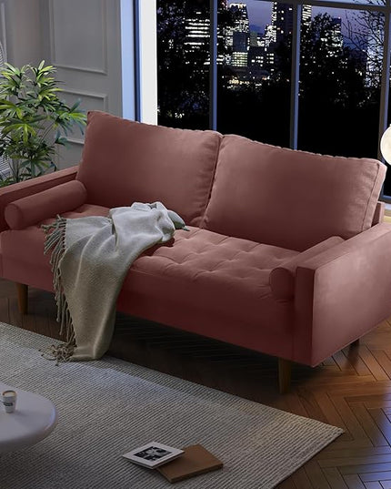 Velvet Furniture for Small Spaces, Mid-Century Modern Loveseats for Living Room, Love Seat Couch Sofas, 70 Inches, Rose - LeafyLoom