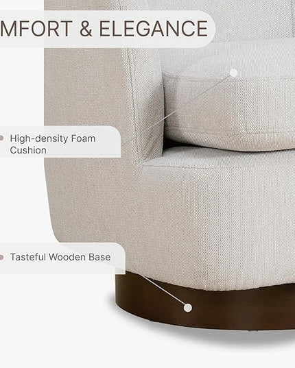 Swivel Accent Chair Modern Barrel Armchair with Wood Base for Bedroom Reading Waiting Living Room, Cream - LeafyLoom