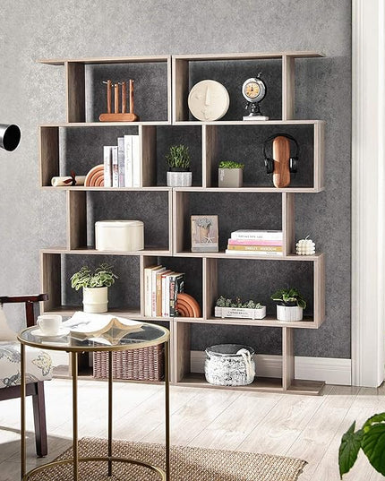 VASAGLE Wooden Bookcase, Display Shelf and Room Divider, Freestanding Decorative Storage Shelving, 5-Tier Bookshelf, Greige ULBC062M01 9.4D x 27.6W x 62.6H in - LeafyLoom