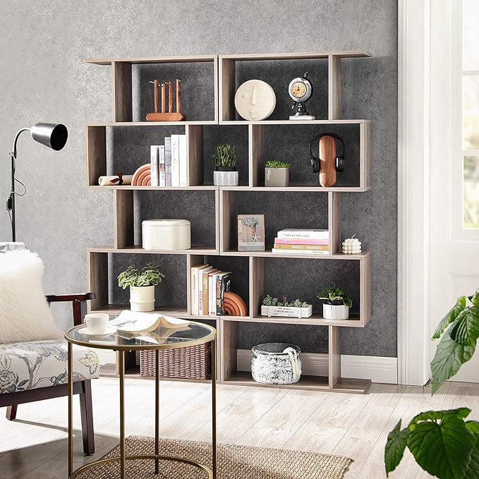 VASAGLE Wooden Bookcase, Display Shelf and Room Divider, Freestanding Decorative Storage Shelving, 5-Tier Bookshelf, Greige ULBC062M01 9.4D x 27.6W x 62.6H in - LeafyLoom