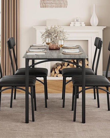 Kitchen Table and Chairs for 4, Dining Table Set for 4 with Upholstered Chairs, 5 Piece Rectangular Kitchen Table Set, Dining Room Table Set for Small Space, Apartment, Rustic Gray - LeafyLoom