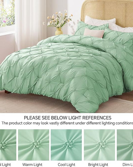 BEDELITE Green Twin Comforter Set for Girls - 2 Peices Boho Pintuck Bedding Comforter Sets, Lightweight Soft & Warm Twin Bedding Sets with 1 Pillowcase for All Season - LeafyLoom
