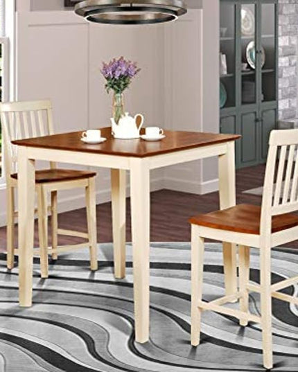 East West Furniture VERN3-WHI-W Vernon 3 Piece Counter Height Pub Set for Small Spaces Contains a Square Dinette Table and 2 Dining Room Chairs, 36x36 Inch - LeafyLoom