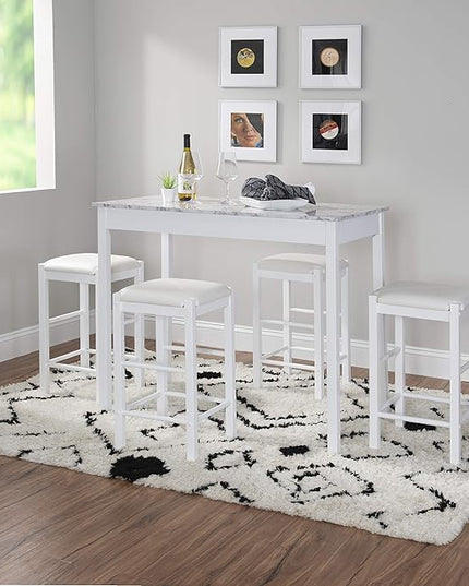 Linon White 3 Piece Faux Marble Tavern Set - LeafyLoom