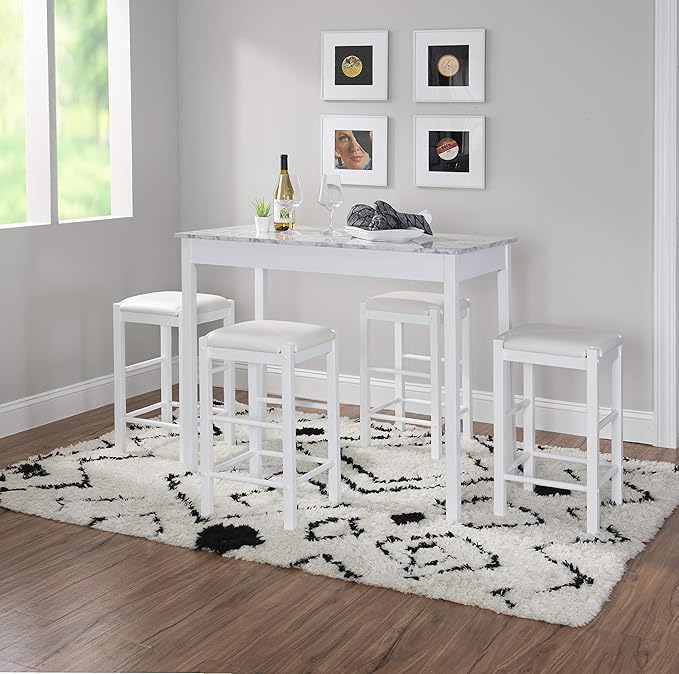Linon White 3 Piece Faux Marble Tavern Set - LeafyLoom