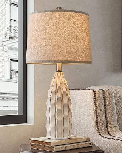 23.75 inch Modern Ceramic Lamps Set of 2 for Living Room Study Room Office Dorm Farmhouse Nightstand, End Table Lamps - LeafyLoom