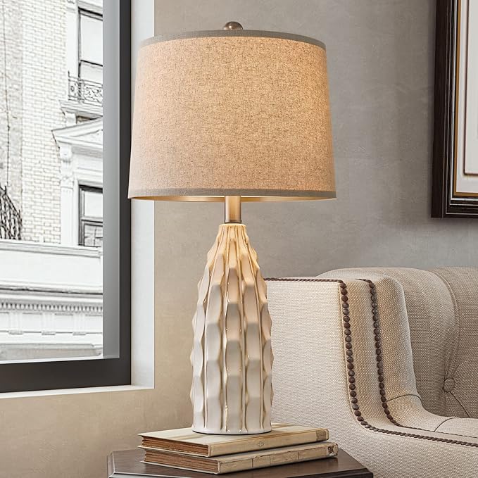 23.75 inch Modern Ceramic Lamps Set of 2 for Living Room Study Room Office Dorm Farmhouse Nightstand, End Table Lamps - LeafyLoom