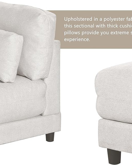 110.6" Modern 2 Pieces L Shaped Sofa with Removable Ottomans and Comfortable Waist Pillows, 4 Seat Large Upholstery Sectional Couch for Living Room, Office, Home, Apartment, Beige, 110.6 Inch - LeafyLoom