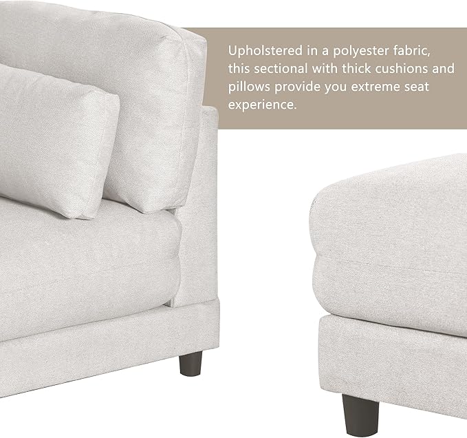 110.6" Modern 2 Pieces L Shaped Sofa with Removable Ottomans and Comfortable Waist Pillows, 4 Seat Large Upholstery Sectional Couch for Living Room, Office, Home, Apartment, Beige, 110.6 Inch - LeafyLoom
