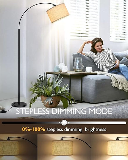 Arc Floor Lamps for Living Room, Modern Remote Control Standing Lamp with Stepless Dimmable, Black Tall Floor Lamp,Over Couch Arched Reading Light for Bedroom, Office(Bulb Included) - LeafyLoom