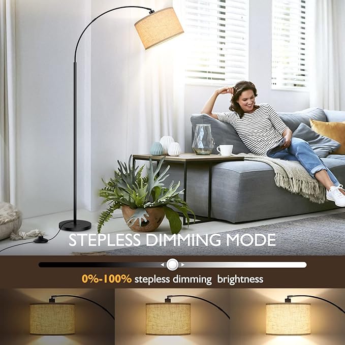 Arc Floor Lamps for Living Room, Modern Remote Control Standing Lamp with Stepless Dimmable, Black Tall Floor Lamp,Over Couch Arched Reading Light for Bedroom, Office(Bulb Included) - LeafyLoom