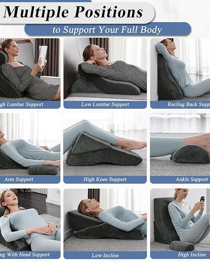 Axelrod Bed Wedge Pillow Set Foam | Adjustable Pillows for Back, Leg and Knee Pain Relief | Post Surgery Ortho Pillow – Anti Snoring, Heartburn, Acid Reflux & GERD Dark Grey - LeafyLoom