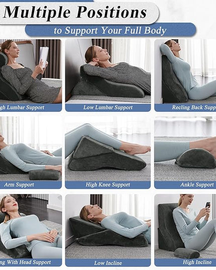 Axelrod Bed Wedge Pillow Set Foam | Adjustable Pillows for Back, Leg and Knee Pain Relief | Post Surgery Ortho Pillow – Anti Snoring, Heartburn, Acid Reflux & GERD- Dark Grey - LeafyLoom
