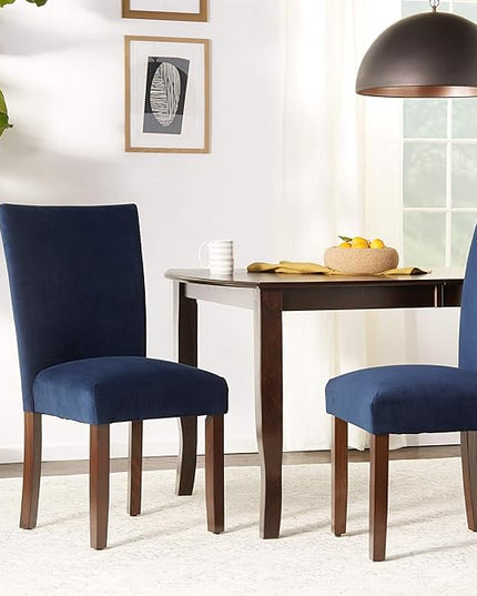 HomePop Parsons Classic Upholstered Accent Dining Chair, Set of 2, Navy Velvet - LeafyLoom