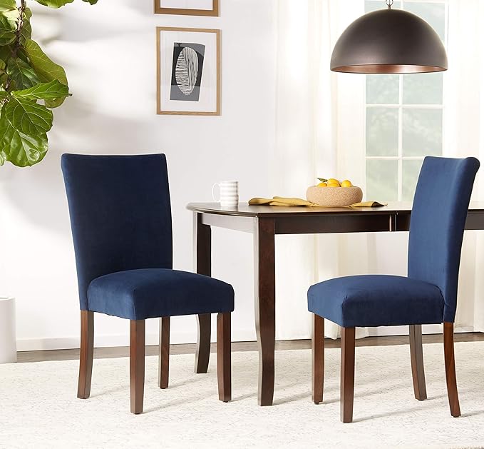 HomePop Parsons Classic Upholstered Accent Dining Chair, Set of 2, Navy Velvet - LeafyLoom