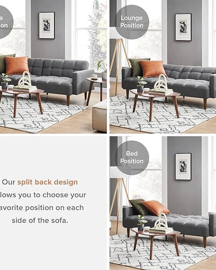 mopio Aaron Couch, Small Sofa, Futon, Sofa Bed, Sleeper Sofa, Loveseat, Mid Century Modern Futon Couch, Sofa Cama, Couches for Living Room, Bedroom (Dark Gray, Fabric) - LeafyLoom
