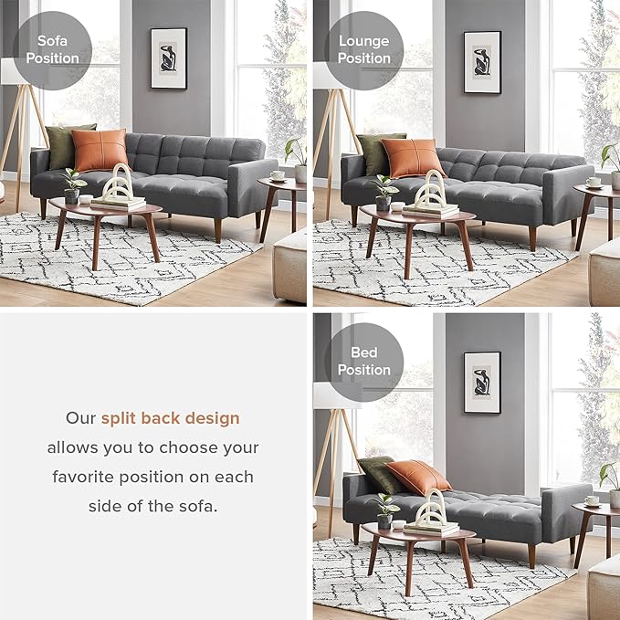mopio Aaron Couch, Small Sofa, Futon, Sofa Bed, Sleeper Sofa, Loveseat, Mid Century Modern Futon Couch, Sofa Cama, Couches for Living Room, Bedroom (Dark Gray, Fabric) - LeafyLoom