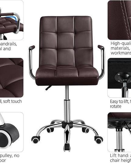 Yaheetech Office Desk Chair PU Leather Mid-Back Task Chair Executive Chair Modern Adjustable Home Office Chair Swivel Chair with Smooth Casters Brown - LeafyLoom