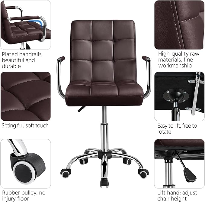 Yaheetech Office Desk Chair PU Leather Mid-Back Task Chair Executive Chair Modern Adjustable Home Office Chair Swivel Chair with Smooth Casters Brown - LeafyLoom