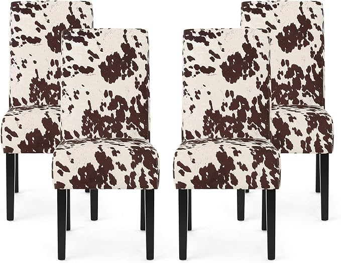 Christopher Knight Home Evelyn Contemporary Velvet Dining Chairs (Set of 4), Milk cow, Espresso - LeafyLoom