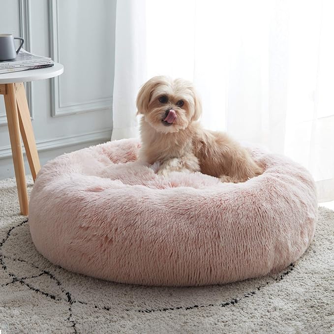 WESTERN HOME WH Calming Dog Bed & Cat Bed, Anti-Anxiety Donut Dog Cuddler Bed, Warming Cozy Soft Dog Round Bed, Fluffy Faux Fur Plush Dog Cat Cushion Bed for Small Medium Dogs and Cats WESTERNHOME