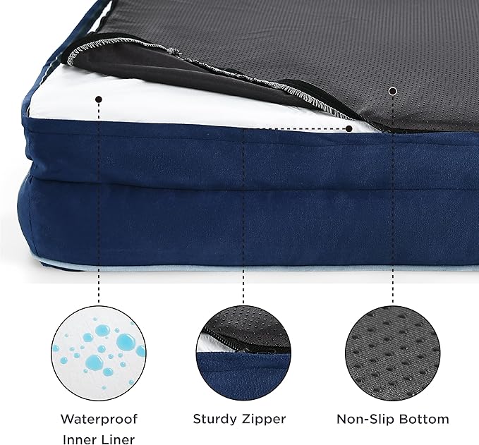 Bedsure Orthopedic Dog Bed for Medium Dogs - Waterproof Dog Sofa Beds Medium, Supportive Foam Pet Couch Bed with Removable Washable Cover, Waterproof Lining and Nonskid Bottom, Navy Blue BEDSURE