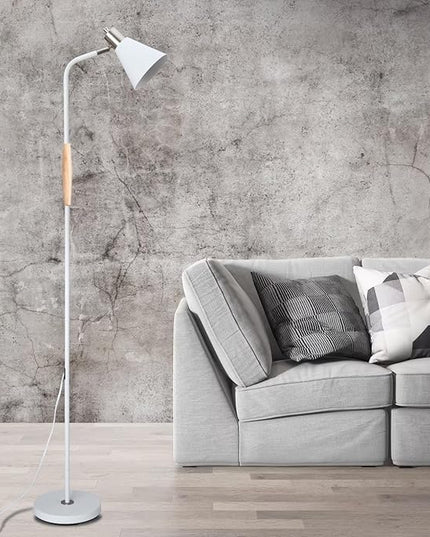 Height Adjustable Reading Floor Lamp,Industrial Modern Style,360°Rotatable Shade,White & Brushed Nickel Finsh, 3color Adjustable,for Living Room,Office,Bedroom Reading,Easel Work (White+Wood) - LeafyLoom