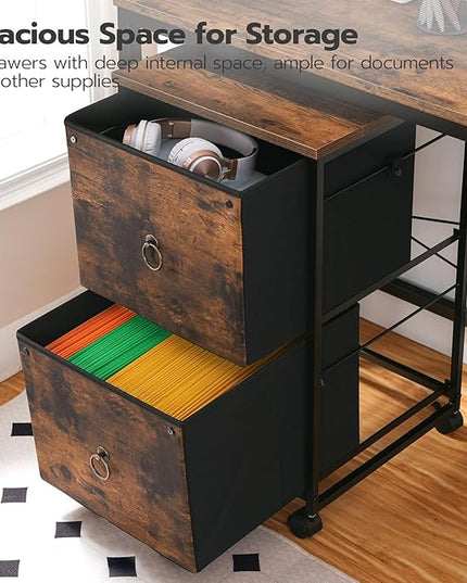 HOOBRO 2 Drawer Mobile File Cabinet, Rolling Printer Stand, Vertical Filing Cabinet, Office Cabinet, Filing Cabinet for Home Office, A4/Letter Size, Nonwovens Drawer, Rustic Brown BF20WJ01 - LeafyLoom