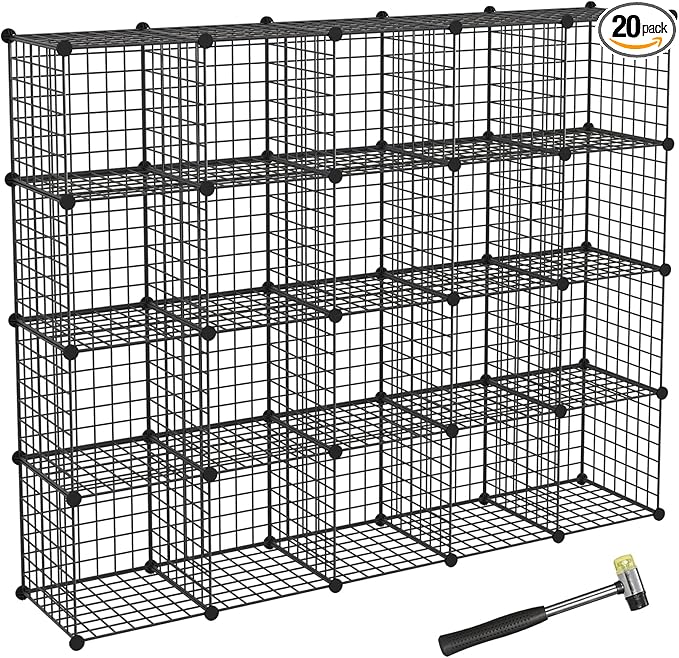 TUMUCUTE Wire Cube Storage Organizer, Metal Storage Shelves Bookshelf, Stackable Modular Closet Organizer for Bedroom Living Room, Office,Storage Shelves (20 Cubes, Iron) - LeafyLoom