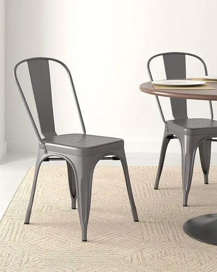 Amazon Basics Metal Dining Chairs, Dark Grey, 1 Count (Pack of 4) - LeafyLoom