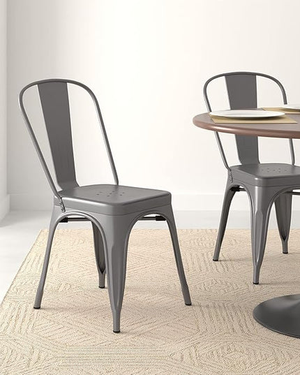 Amazon Basics Metal Dining Chairs, Dark Grey, 1 Count (Pack of 4) - LeafyLoom