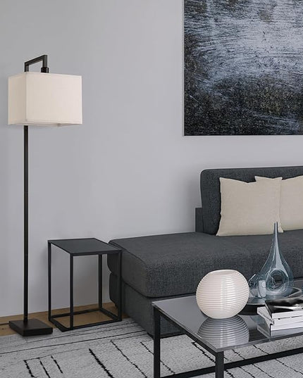 Globe Electric 61000052 60" Floor Lamp, Matte Black, Square White Fabric Shade, On/Off Rotary Switch on Socket, Square Rod, Reading Lamp, Home Office Accessories, Home Décor, Home Improvement - LeafyLoom