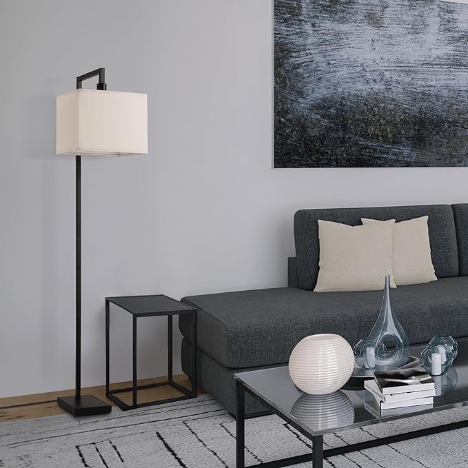Globe Electric 61000052 60" Floor Lamp, Matte Black, Square White Fabric Shade, On/Off Rotary Switch on Socket, Square Rod, Reading Lamp, Home Office Accessories, Home Décor, Home Improvement - LeafyLoom