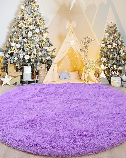 Purple Round Rug for Bedroom, Super Fluffy Circle Rugs for Baby Nursery, 5'X5' Feet Furry Carpet for Children Kids Room, Cute Soft Shaggy Rug for Girls Home Decor, Fuzzy Plush Carpets for Dorm - LeafyLoom