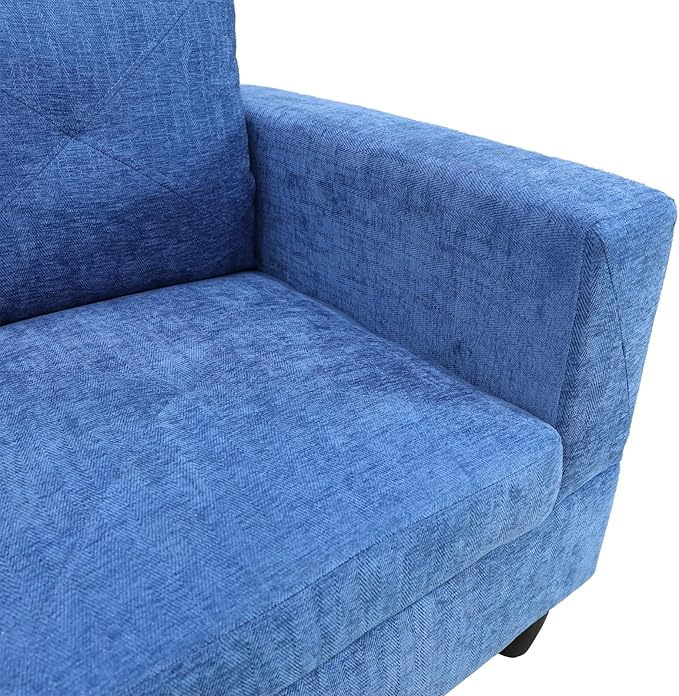ROOMTEC Button L Shape Sectional Sofa Set, 5 Seat Upholstered Corner Couch with Storage Ottoman, Luxurious Linen Tufted Cushions, for Living Room, Apartment, 97inch, Blue w/Left Chaise Lounge - LeafyLoom