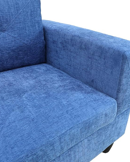 ROOMTEC Button L Shape Sectional Sofa Set, 5 Seat Upholstered Corner Couch with Storage Ottoman, Luxurious Linen Tufted Cushions, for Living Room, Apartment, 97inch, Blue w/Right Chaise Lounge - LeafyLoom