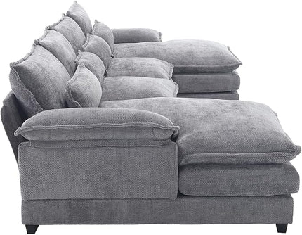6 Seater Overstuffed Modular Sectional Sofa Cloud Couch with Double Chaise Lounge, U Shaped Chenille Upholstered Leisure Sofa&Couches with Memory Foam and Waist Pillows for Living Room Office - LeafyLoom