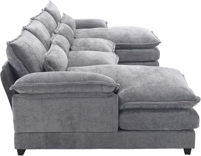 6 Seater Overstuffed Modular Sectional Sofa Cloud Couch with Double Chaise Lounge, U Shaped Chenille Upholstered Leisure Sofa&Couches with Memory Foam and Waist Pillows for Living Room Office - LeafyLoom