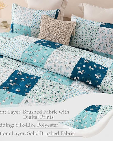 Whale Flotilla King Comforter Set, Soft Reversible Blue Bedding Comforter Set with Boho Pattern, 1 Micoriber Patchwork Comforter and 2 Pillow Shams, 3 Pieces - LeafyLoom