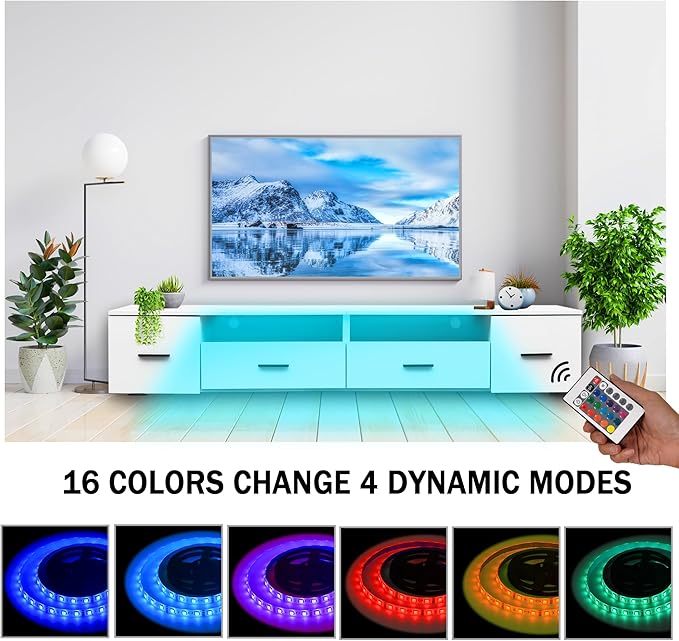 NicBex TV Stand for 90 Inch TV Modern TV Media Console Table with 4 Storage Drawers,Entertainment Center with Storage for Living Room,82.68 Inch,White - LeafyLoom