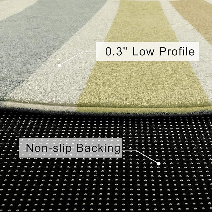Boho Washable Rug 5 Ft Round Area Rug for Bedroom, Rainbow Circle Kids Rug for Office, Non-Slip Circluar Carpet Soft Sunshine Rug for Dorm Nursery Sofa Living Room Corner - LeafyLoom