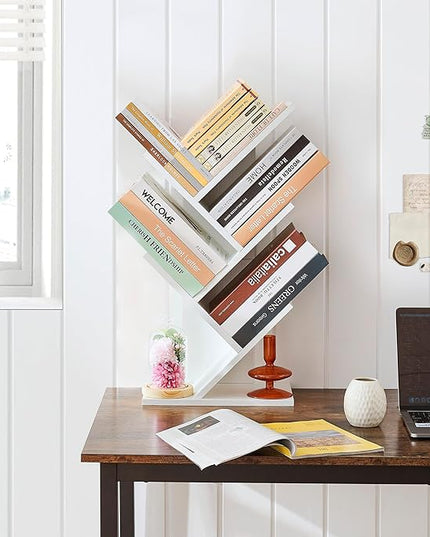 Hoctieon 4 Tier Tree Bookshelf, Small Bookcase, Free Standing Tree Bookcase, Bookshelf for Bedroom, Book Shelf Organizer, Small Bookshelf, White - LeafyLoom